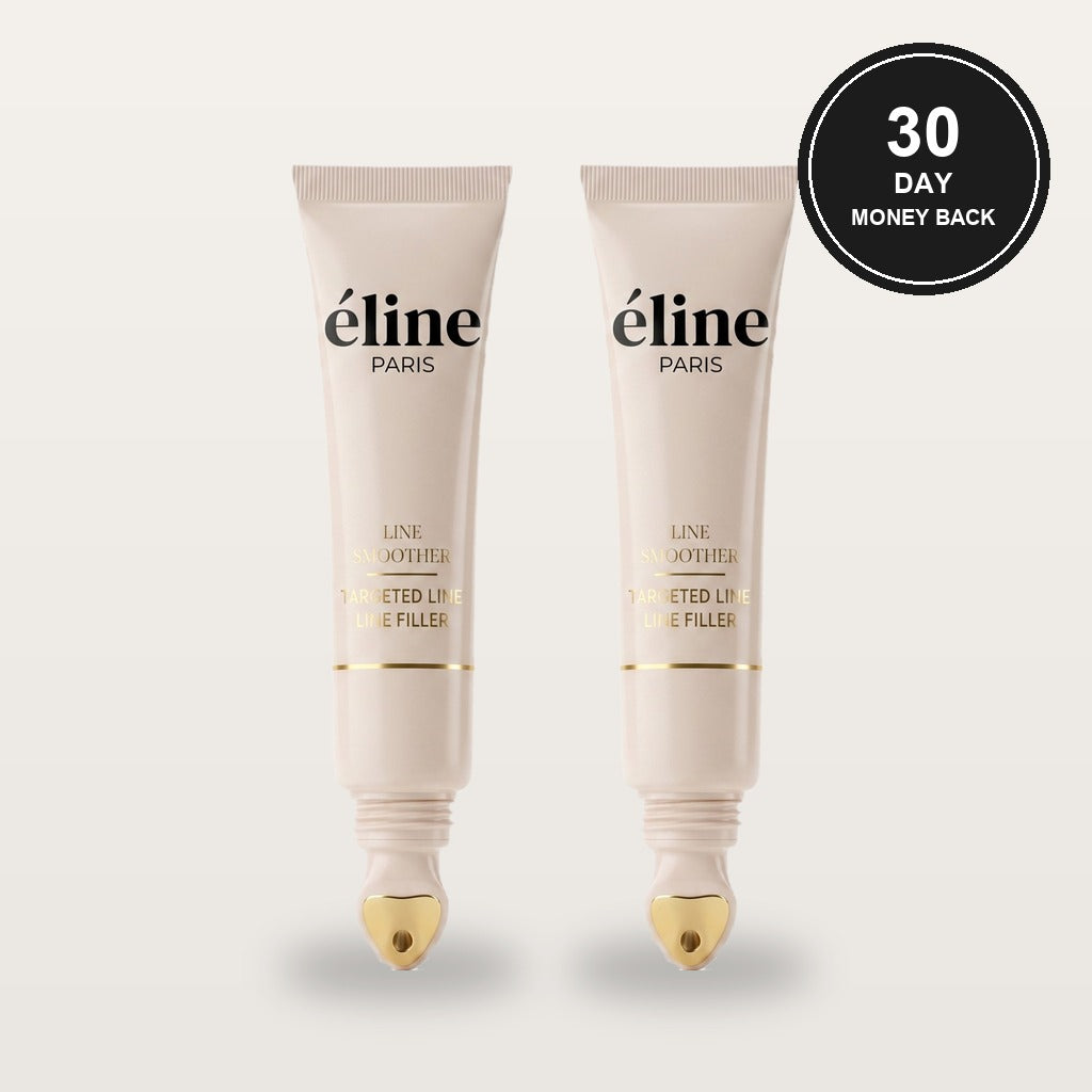 Two tubes of éline Line Smoother with a 30-day money-back badge