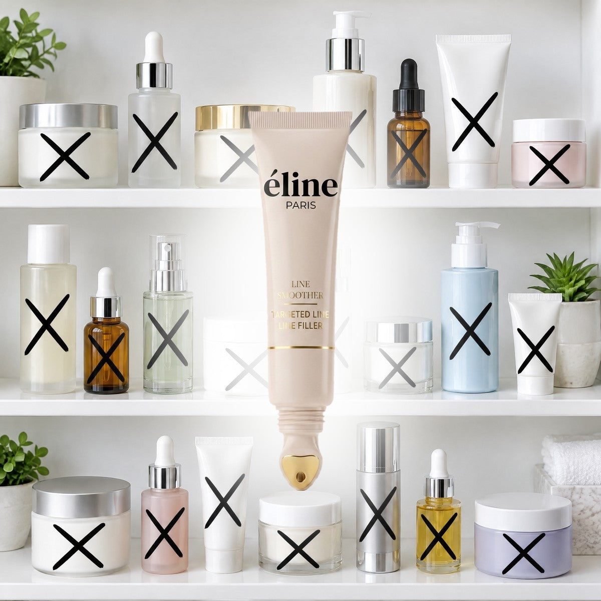 Expensive anti-aging creams and serums, crossed out